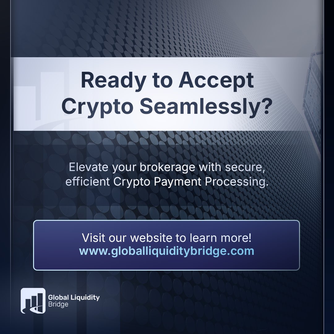 The digital asset revolution is here, and your clients are looking for seamless crypto payment options. 

Are you ready to meet their demand efficiently and securely?

#Fintech #GlobalLiquidityBridge #GLB #DigitalAssets #PaymentProcessing #ForexBroker