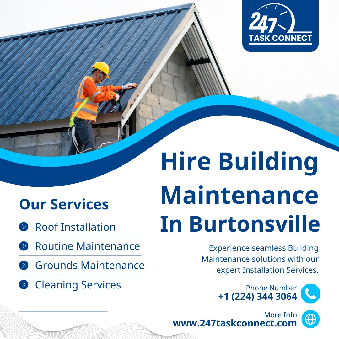 task_247's tweet image. 📞 Call Now: +1 (224) 344 3064
247taskconnect.com/hire-building-…
🛠️ Electrical, Plumbing &amp;amp; HVAC Support
🧹 Janitorial &amp;amp; Cleaning Services
#BuildingMaintenanceBurtonsville #247TaskConnect #FacilityManagement #CommercialRepairs #PropertyMaintenance #ReliableTechnicians #MaintenanceSolutions