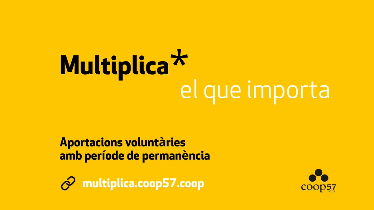 Coop57 (@coop_57) on Twitter photo <a href="/Coop57Catalunya/">Coop57 Catalunya</a> <a href="/Coop57M/">Coop57 Mallorca</a> (✱‿✱) Amb Multiplica* volem continuar finançant projectes transformadors que necessiten solidesa i estratègies a llarg termini.
🔗multiplica.coop57.coop
#MultiplicaCoop57 <a href="/Coop57Catalunya/">Coop57 Catalunya</a> <a href="/Coop57M/">Coop57 Mallorca</a> (✱‿✱) Amb Multiplica* volem continuar finançant projectes transformadors que necessiten solidesa i estratègies a llarg termini.
🔗multiplica.coop57.coop
#MultiplicaCoop57