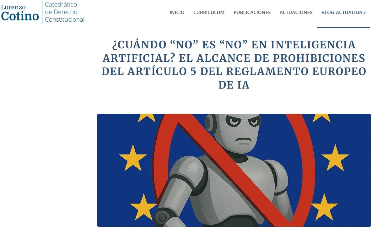 Cuándo no es no en #inteligencia_artificial cotino.es/noesno/ acceso a mi artículo sobre el alcance de las prohibiciones del Reglamento de la UE en la Revista RGDA de Iustel. Espero que te guste¡