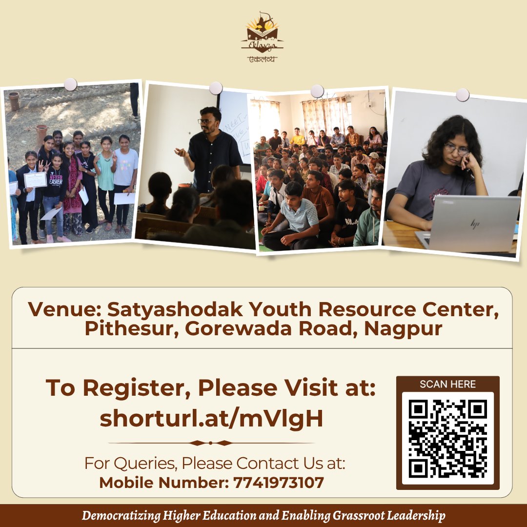 eklavya_india's tweet photo. Confused about what to do after 12th? Don’t limit your dreams to just Engineering or Medical—there’s a whole world of opportunities waiting for you!

Join the UG Residential Bootcamp 2025 – a 3-day residential workshop, specially designed for students from rural &amp; tribal areas. https://t.co/TnBlWvBcnj