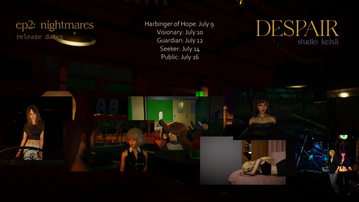DESPAIR EP. 2 RELEASE DATES
See full dev log here:
studiokeixii.itch.io/despair/devlog…
patreon.com/posts/despair-…