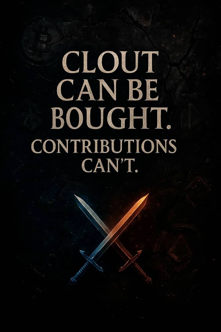 Dropimus's tweet photo. Clout can be bought. Contributions can't.

We see through the noise.
We remember who actually built.
And who begged.

⚔️ Reputation isn’t hype. It’s history.

#Dropimus #TheLegion #BuiltByHunters #WeRemember https://t.co/O7X4frazAF