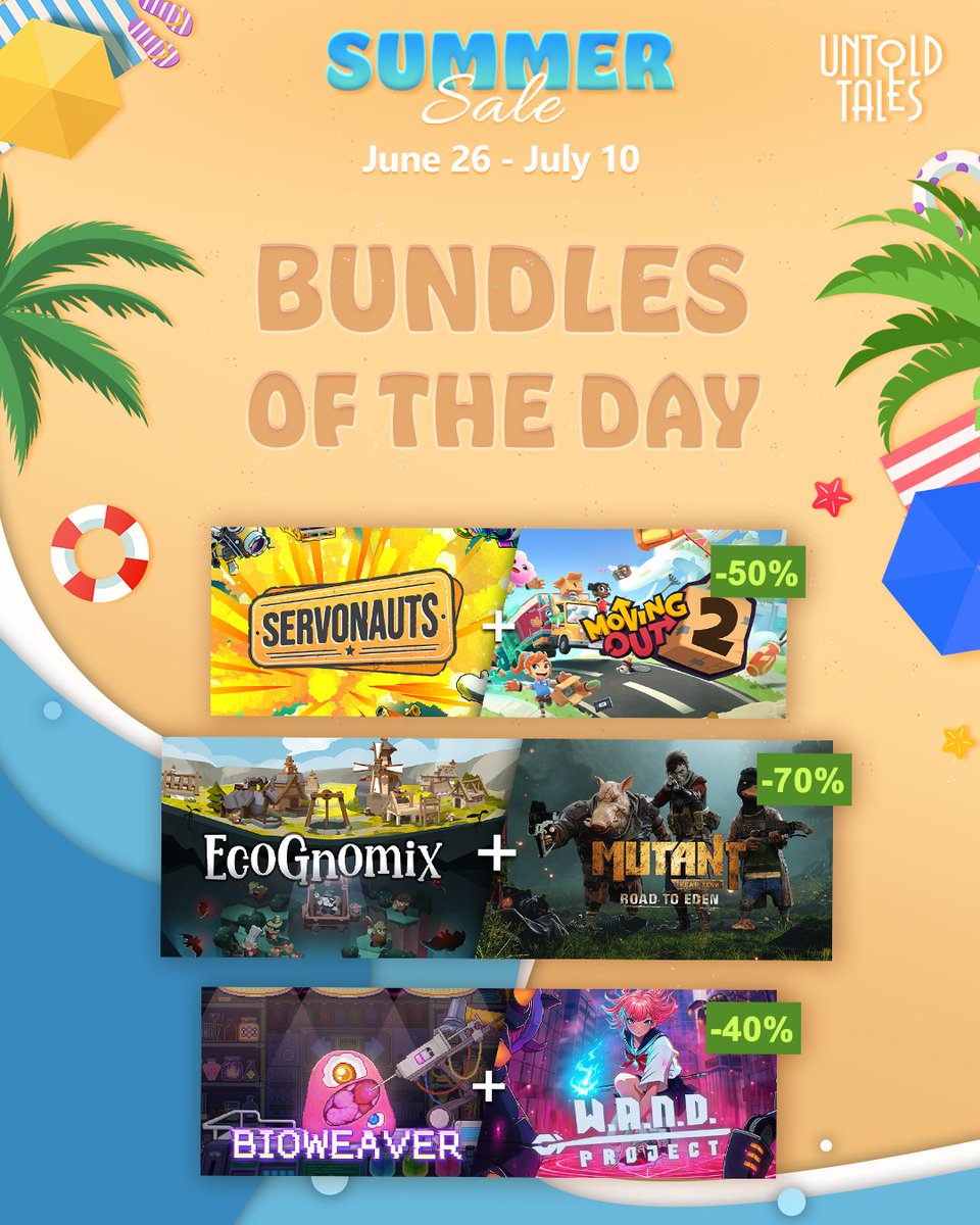 Untold Tales (@untoldtaleshq) on Twitter photo ๐ Another #summer day, another bundle deal on #steam !๐ฎ๐
๐ง๐ปโโ๏ธ๐ท Bizarre management challenges meet adventurous exploration with whimsical danger of Ecognomix and tactical creativity of Mutant Year Zero: Road To Eden duo:
store.steampowered.com/bundle/45585/Eโฆ
๐ธ๐ฆ Pack your stuff in ๐ Another #summer day, another bundle deal on #steam !๐ฎ๐
๐ง๐ปโโ๏ธ๐ท Bizarre management challenges meet adventurous exploration with whimsical danger of Ecognomix and tactical creativity of Mutant Year Zero: Road To Eden duo:
store.steampowered.com/bundle/45585/Eโฆ
๐ธ๐ฆ Pack your stuff in