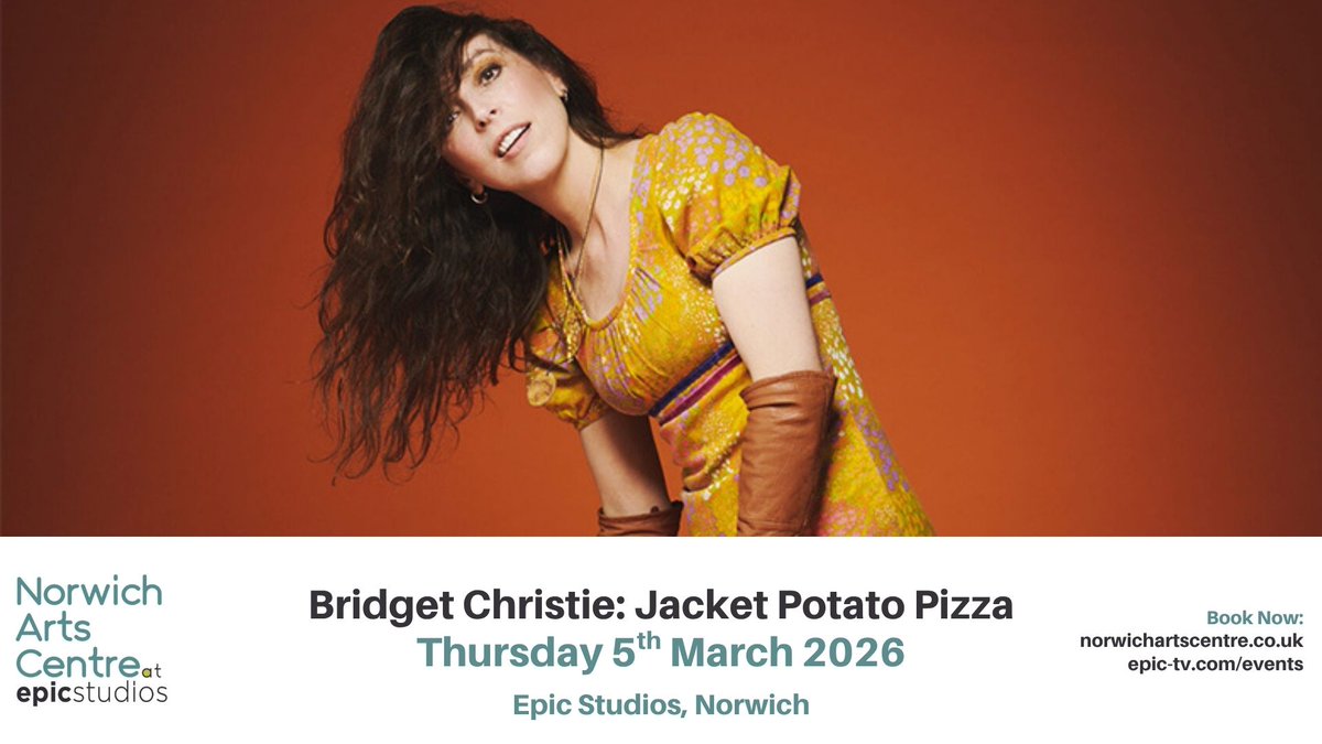EPICNorwich's tweet image. 📣 JUST ANNOUNCED: @BridgetChristie brings the 'Jacket Potato Pizza' Tour to Norwich next year, presented by @NorwichArtCentr
Book now 🎫 epic-tv.com/events/event/b…
