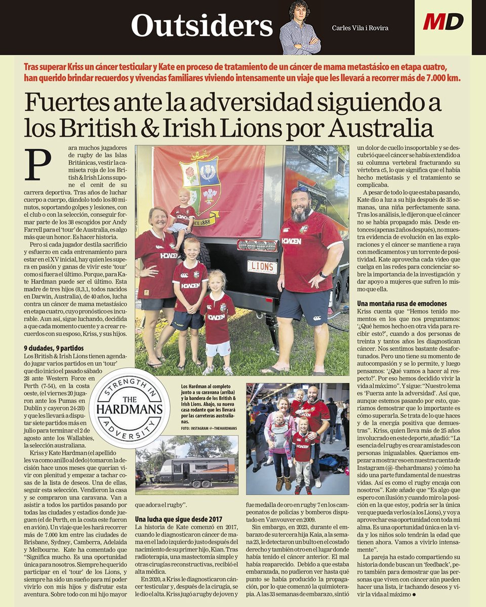 OUTSIDERS #200 en papel y web de <a href="/mundodeportivo/">Mundo Deportivo</a> 
The Hardmans, una familia unida contra el cáncer con la pasión por el rugby de los British&amp;Irish Lions.
'Fuertes ante la adversidad' es su lema.
mundodeportivo.com/rugby/20250701…