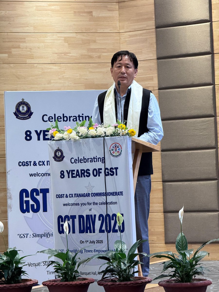 DepartmentTax's tweet photo. 8 Years of GST,'GST DAY, 2025' celebrated at Banquet Hall, Itanagar. Chief Guest Dr. S. K. Nayak, VC, Rajiv Gandhi University alongwith Commissioner SGST Sri Lobsang Tsering and Sri S. K. Mahanta, Commissioner CGST &amp; CX, Itanagar,GST Officers, Traders &amp; Tax consultants attended. https://t.co/v5BKssTfP6