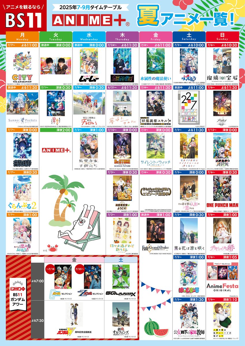 BS11_Anime's tweet image. /
#BS11 ANIME+
夏アニメ一覧 🌞
\
2025年7月より、
BS11で放送するアニメ作品を一覧でご紹介!
是非こちらのタイムテーブルをご活用ください!
アニメを観るならBS11のANIME+💫
是非チェックをお忘れなく!
#BS11 #2025夏アニメ #夏アニメ #アニメ #anime
