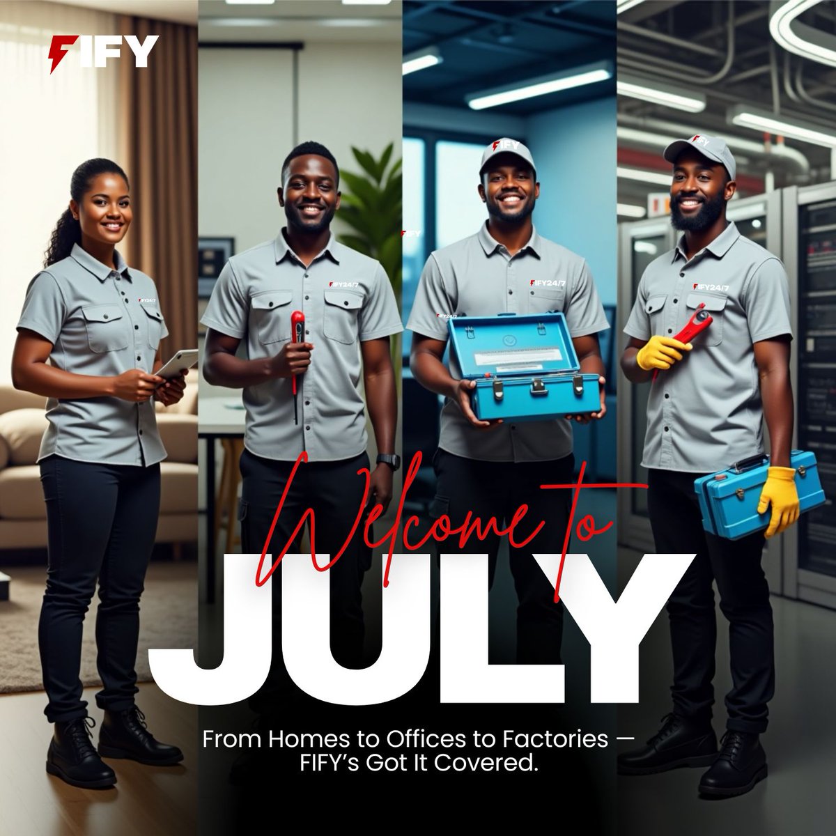 fify_247's tweet photo. New month. New energy.
This second half, choose peace over panic.
Wherever you are — FIFY is just a call away.
From homes to offices to factories, we’ve got it covered.
#Fify247 #WelcomeJuly #FixItWithFify https://t.co/zCQ36zkEGA
