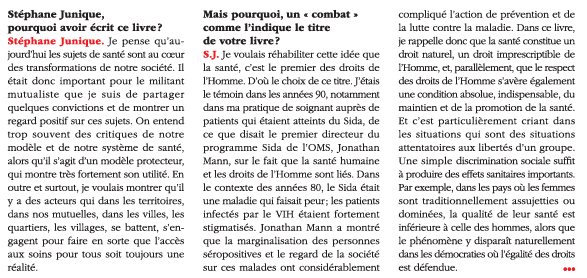 « La santé est un droit de l’Homme »
<a href="/junique_s/">Stéphane Junique</a> auteur de "La Santé est un combat" et président <a href="/Groupe_VYV/">Groupe VYV</a>  une vision humaniste dans La Lettre de l’Économie Sociale : Prévention, logement, équité, autonomie… Un appel fort à refonder notre modèle solidaire. Extrait...