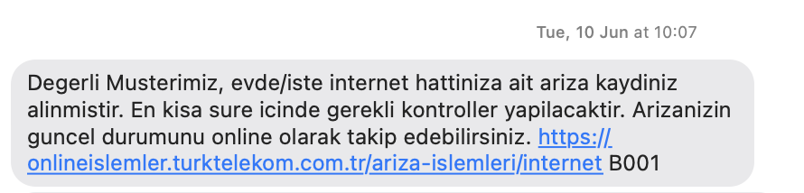 Sevgili <a href="/TTDestek/">Türk Telekom Destek</a> tüm çapsızlıklarınıza rağmen 10 Haziran'dan beri arızayı gidermenizi bekliyoruz. 20 gün oldu.