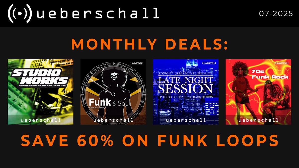 This month only, you can enjoy a 60% discount on selected Funk loop packs. So, let's get funky!

🔗 ueberschall.com/explore

#funk #loops #MusicProduction
