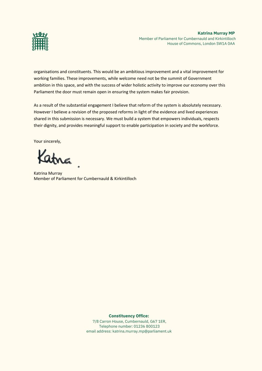 I’ve shared my response to the Pathways to Work Green Paper.

The current welfare system is not working for too many people. Reform must be fair, person-centred, and rooted in dignity.

📄 Full statement below and at the link here: drive.google.com/file/d/1tOJLpE…