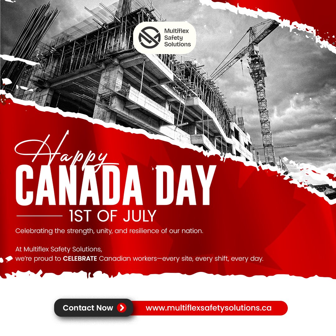 MultiflexSafety's tweet photo. Happy Canada Day from Multiflex Safety Solutions
Today, we celebrate the strength, resilience, and unity that define our great nation. From coast to coast, Canadians are known for working hard, caring for one another, and building safely. Proudly Canadian. Passionate About Safety https://t.co/Dh6MnLH3Fx