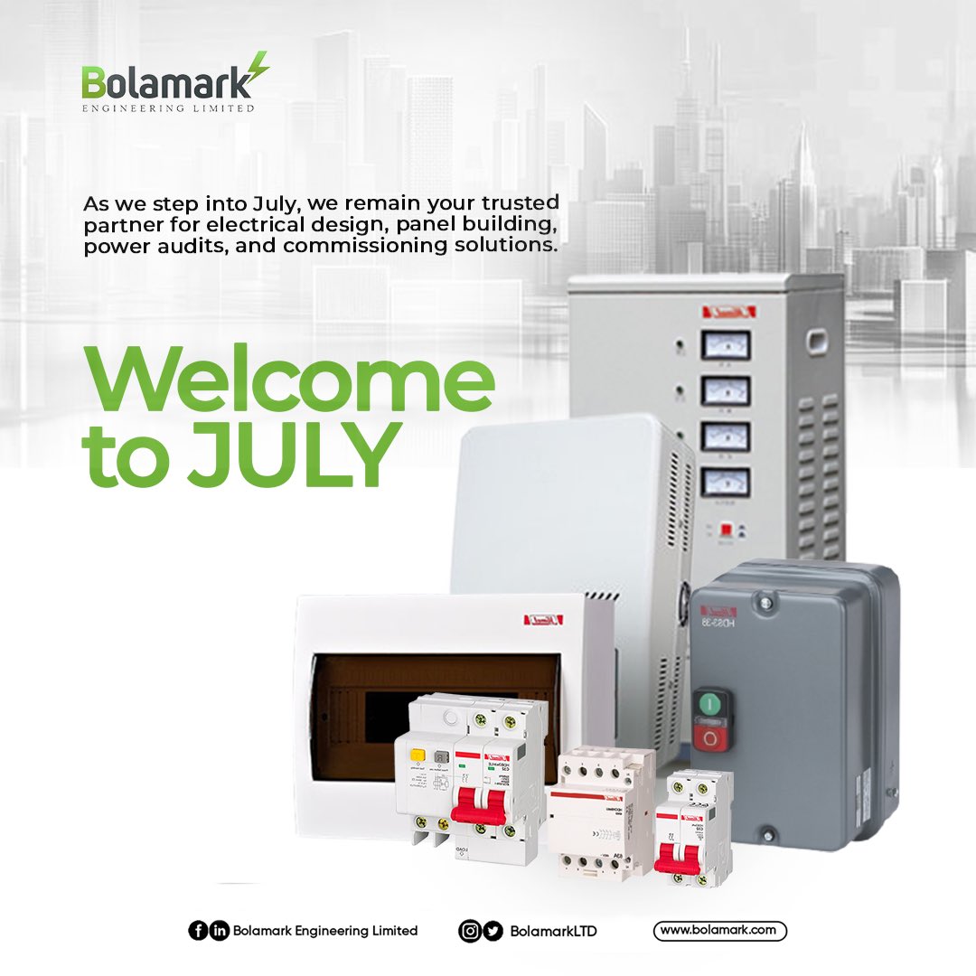 BolamarkLtd's tweet photo. Start strong this July - start with us. Here’s to a month filled with success.
Happy new month from BOLAMARK.
#PoweredForJuly #ElectricalSolutions #happynewmonth #bolamarkenergy #july #powerforlife https://t.co/SVEvR1fbxb