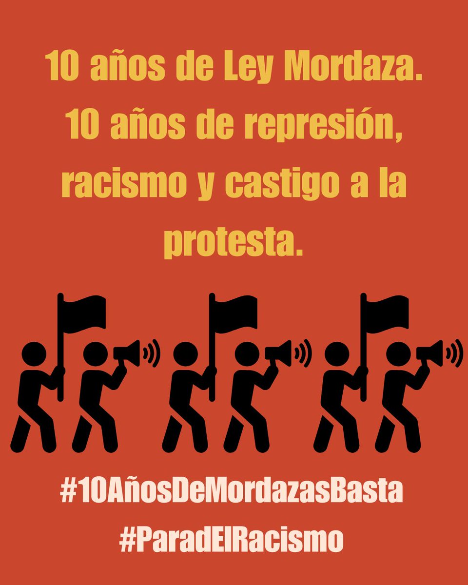 Las autoridades deben garantizar el derecho a la protesta sin temor a represalias ni criminalización y prohibir los controles policiales racistas. 
No es una cuestión partidista, sino una obligación en materia de derechos humanos  #10AñosDeMordazasBasta #ParadElRacismo