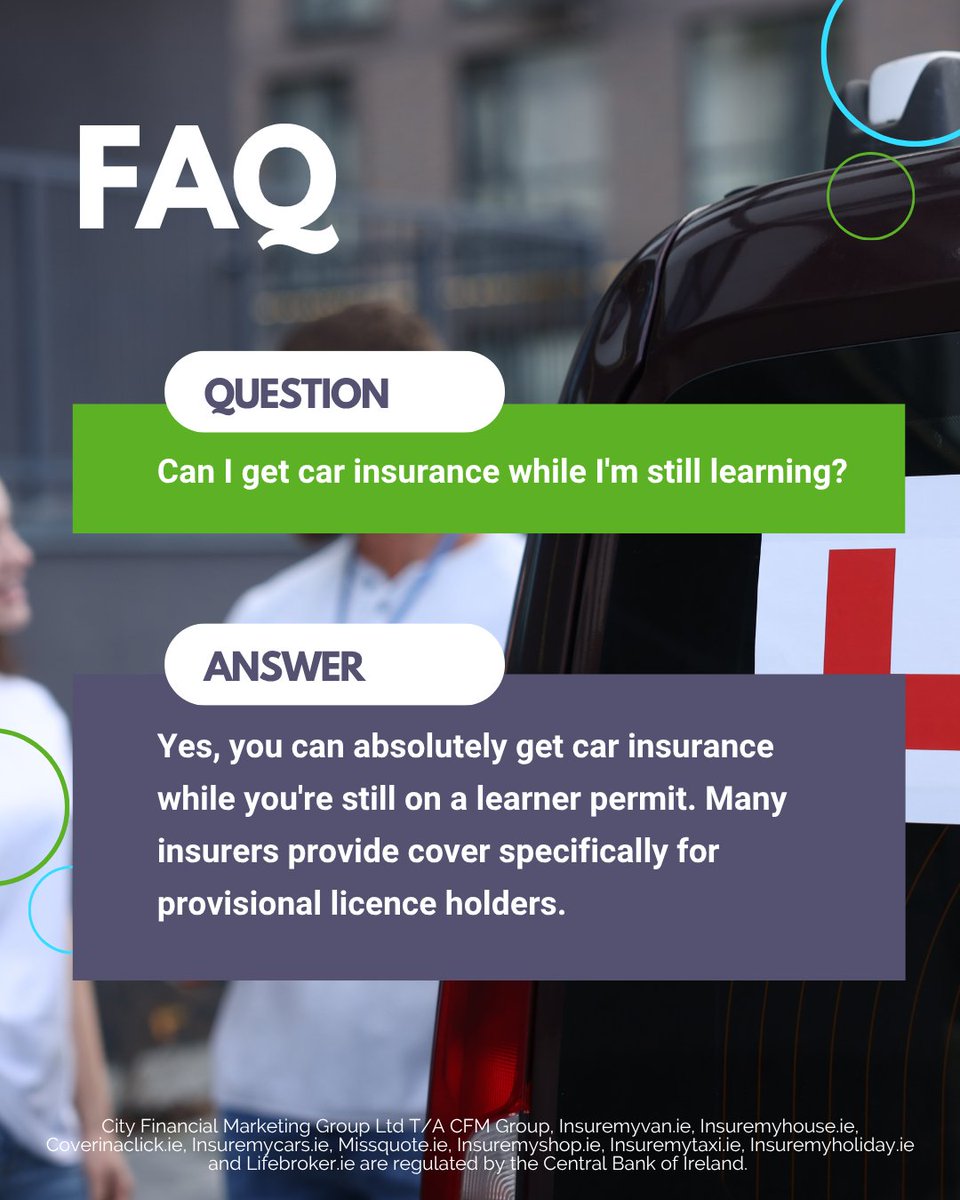 Learning to drive? 🚗 Yes, you can get insured on a learner permit! Got more questions? Head to coverinaclick.ie/support for answers ✅

#coverinaclick #youngdriver #insuranceexplained #FAQs #ad