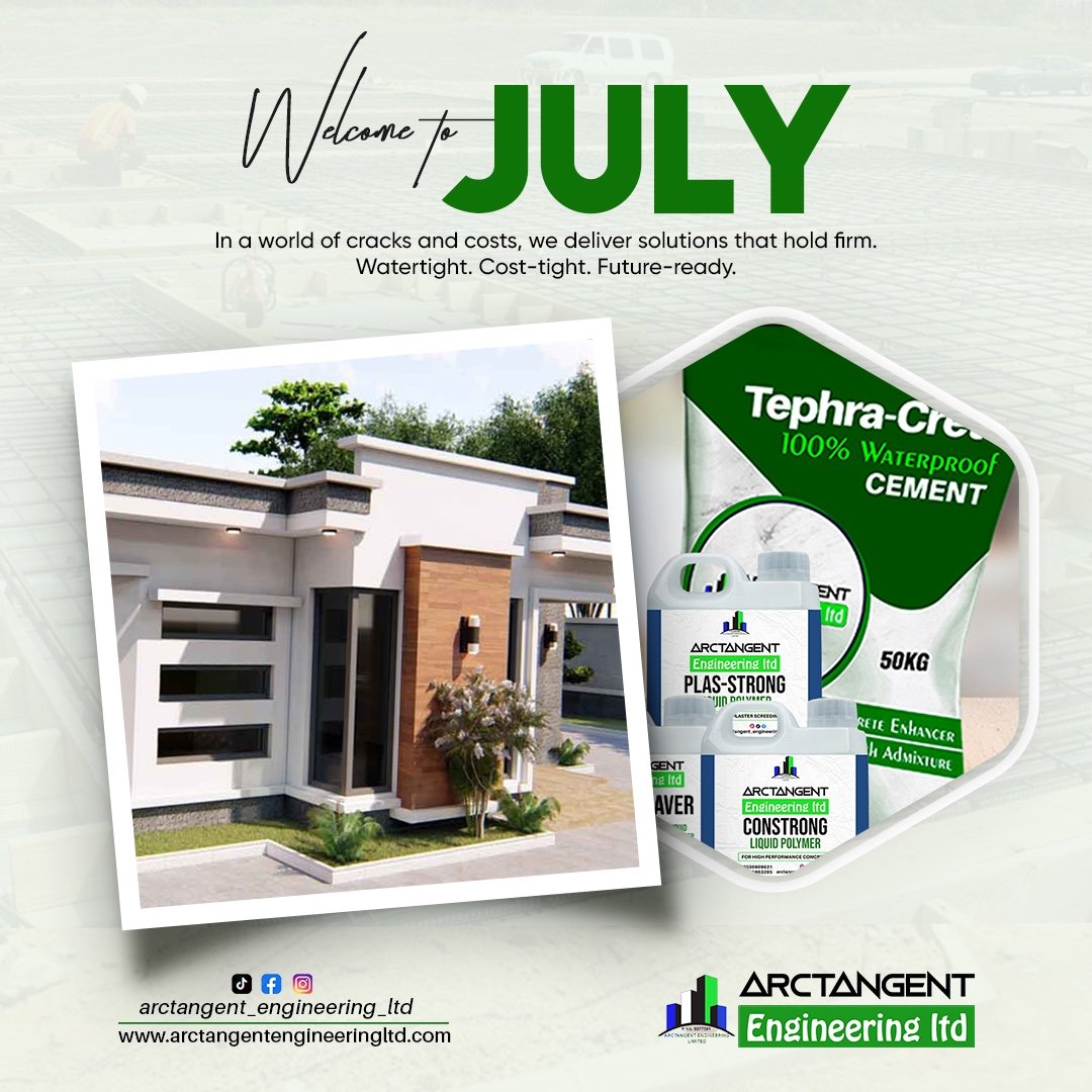 TephraCrete's tweet photo. Welcome to July! 💪🏽
In a world full of cracks and rising costs, we build with strength, style, and smart solutions.
From waterproof cement to future-ready additives — we've got you covered.
#Watertight #FutureReady #Construction #Engineering #ArctangentEngineering #JulyVibes https://t.co/n0tpfkcgML