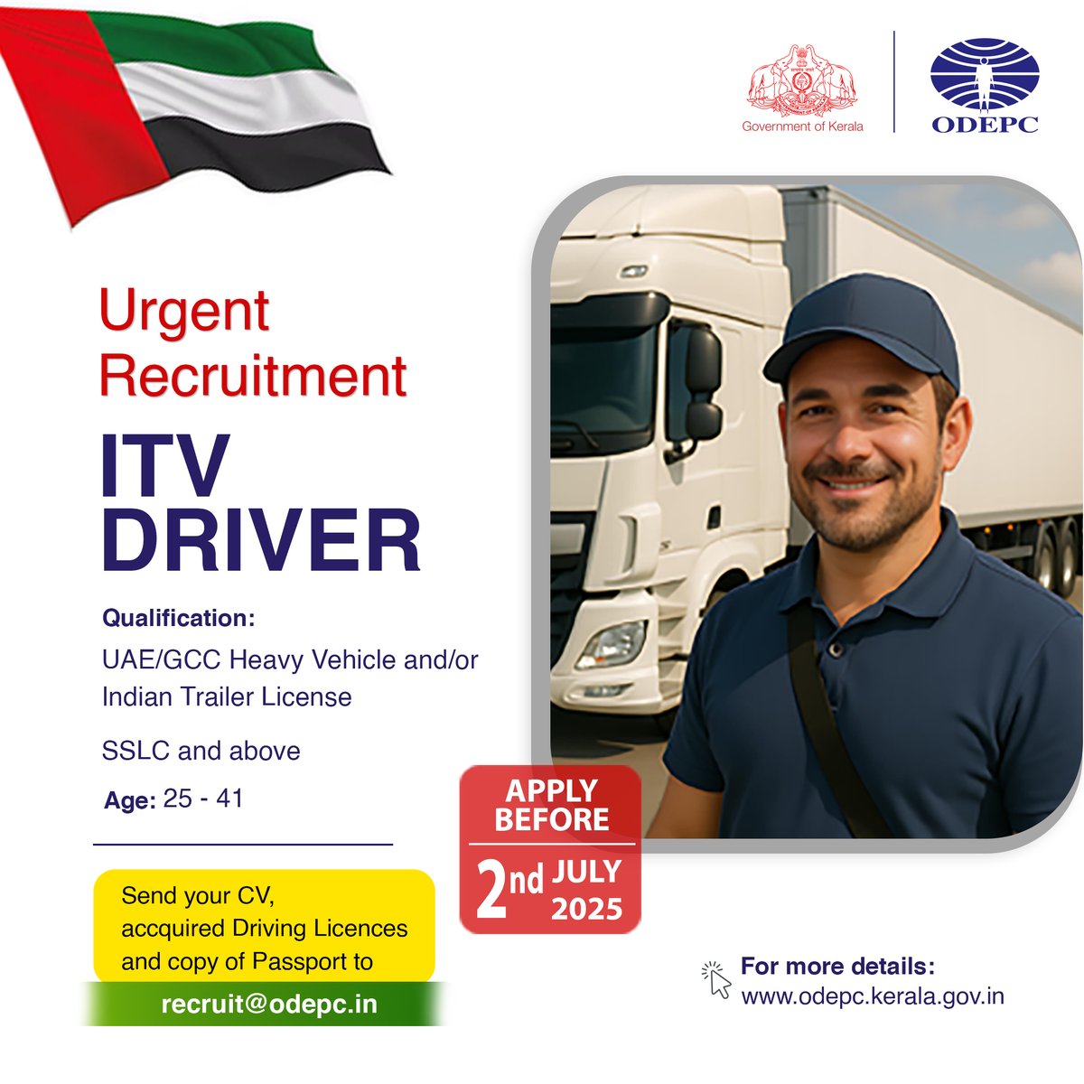 ODEPC is recruiting ITV Drivers for a well-established company in the UAE.
📷 Apply before July 02, 2023:
odepc.kerala.gov.in/job/itv-driver…