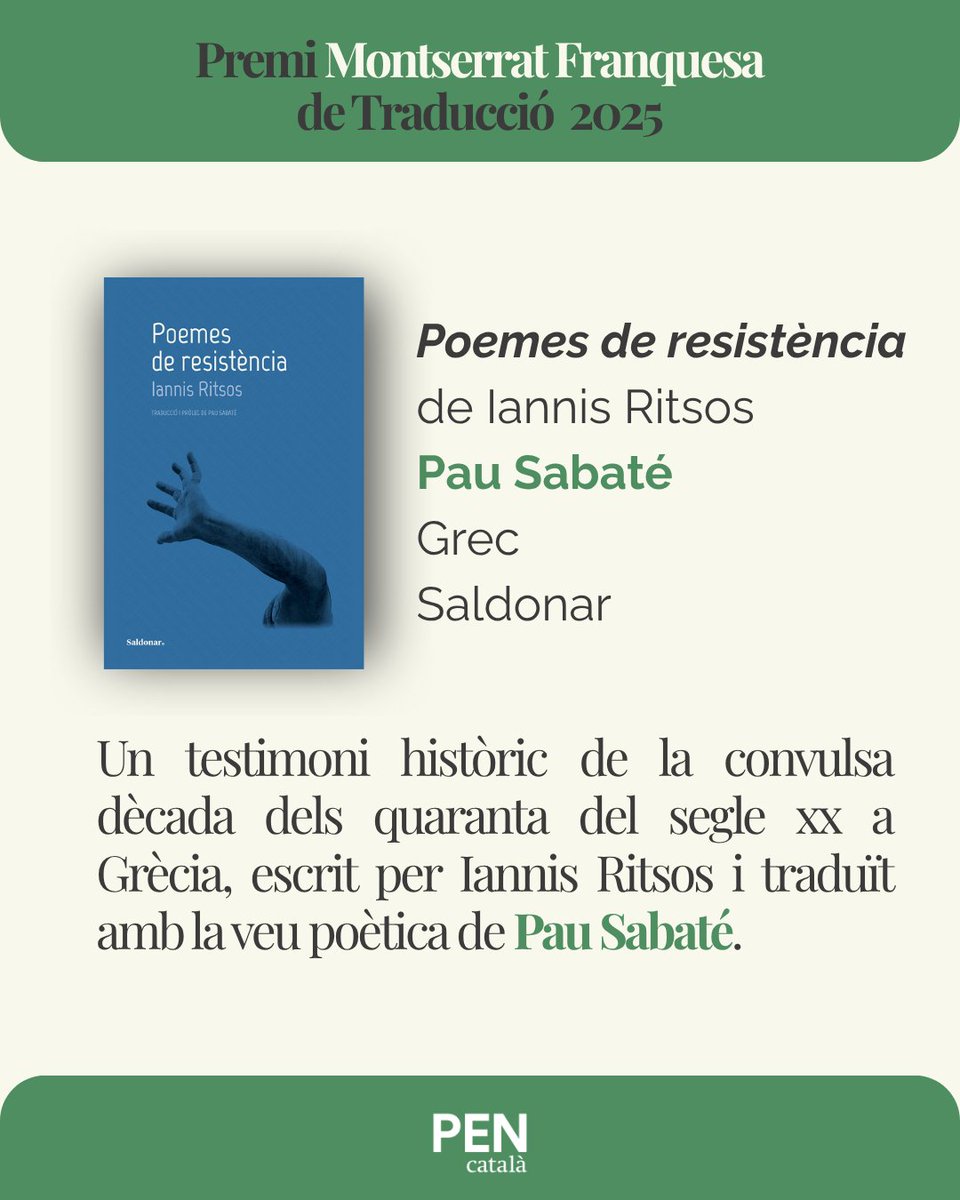 PEN Català (@pencatala) on Twitter photo Pau Sabaté per 'Poemes de resistència' de Iannis Ritsos, publicat per <a href="/saldonar/">Saldonar</a>! Pau Sabaté per 'Poemes de resistència' de Iannis Ritsos, publicat per <a href="/saldonar/">Saldonar</a>!