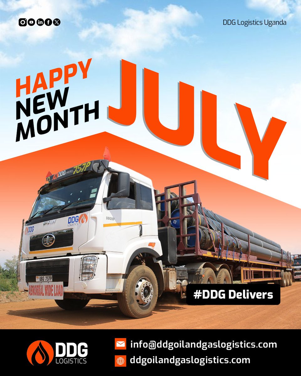DDGLogistics's tweet photo. #HappyNewMonth from @DDGLogisticsUganda! 🎉 

We're ready to deliver your cargo safely and efficiently, even in July.🚛💨 Trust us with your cargo and all your logistics needs.

#DDGLogisticsUganda! #DDGDelivers #LogisticsUganda #NewMonth https://t.co/WP5UN6GOKe