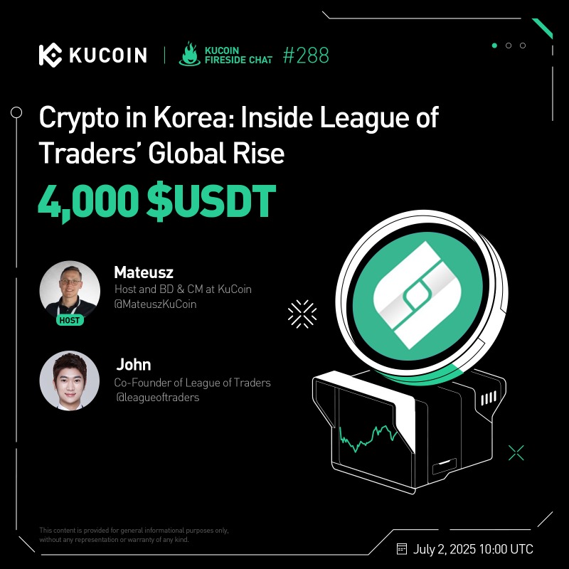 kucoincom's tweet photo. 🔥 Don’t miss the #KuCoinFireSideChat with $LOT!

🎁 4,000 USDT to win!
 
1. Follow @kucoincom, @leagueoftraders &amp; @BC_KuCoin
2. Complete Gleam form
3. Join the space: https://t.co/MCAqtcMDiZ

Show your support to $LOT on #KuCoin now⤵️
https://t.co/Cvp2429wBf