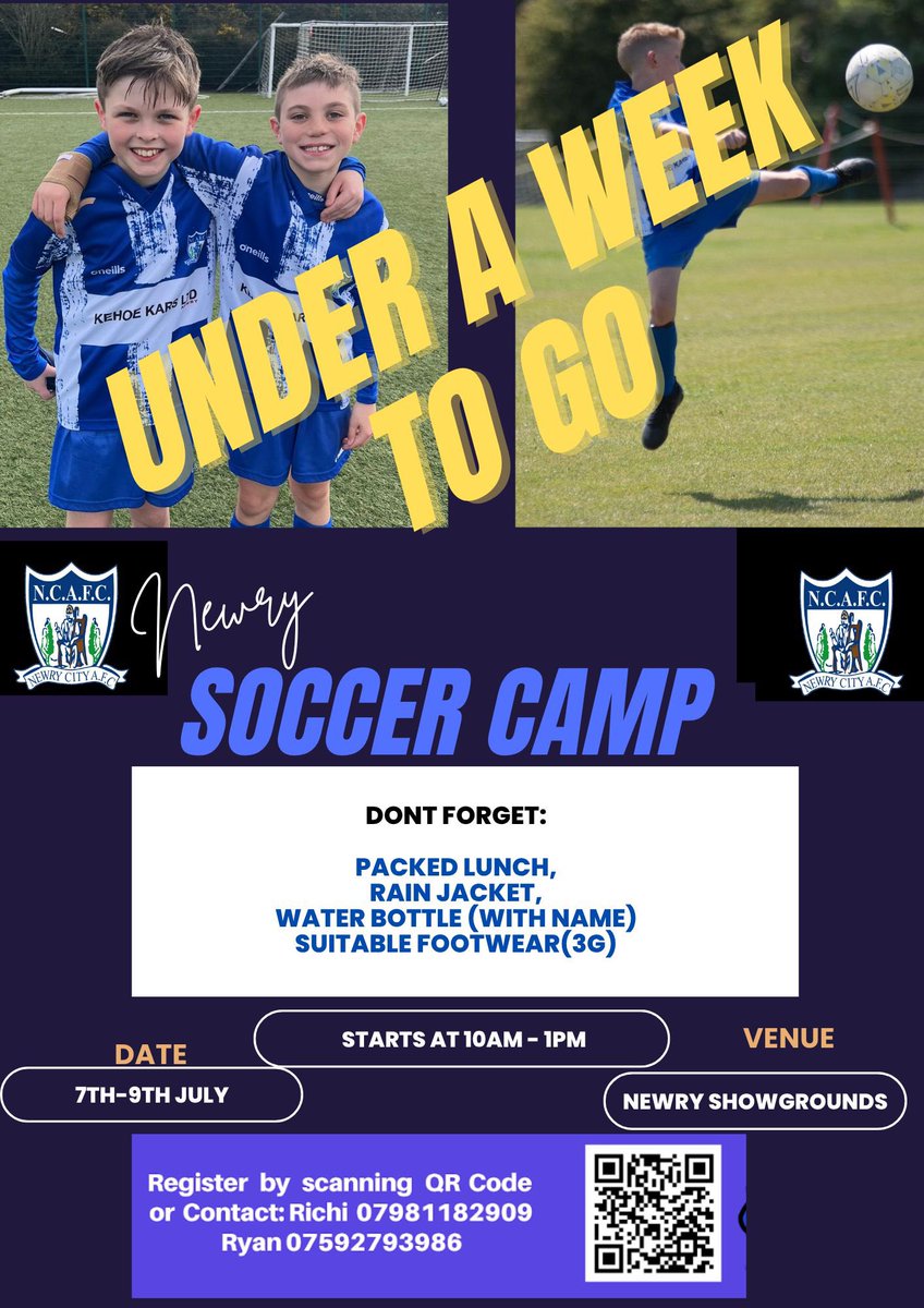 ☀️ 𝗡𝗖𝗔𝗙𝗖 𝟱-𝟭𝟮𝗬𝗥𝗦 𝗦𝗨𝗠𝗠𝗘𝗥 𝗖𝗔𝗠𝗣 ☀️ 

It is less than a week until the start of our summer camp. All details and booking information can be found below. ⬇️

docs.google.com/forms/d/e/1FAI…