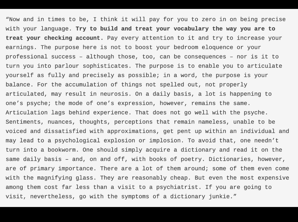 Esta gran consejo de Joseph Brodsky, sobre cómo los diccionarios a veces te ahorran el psiquiatra…