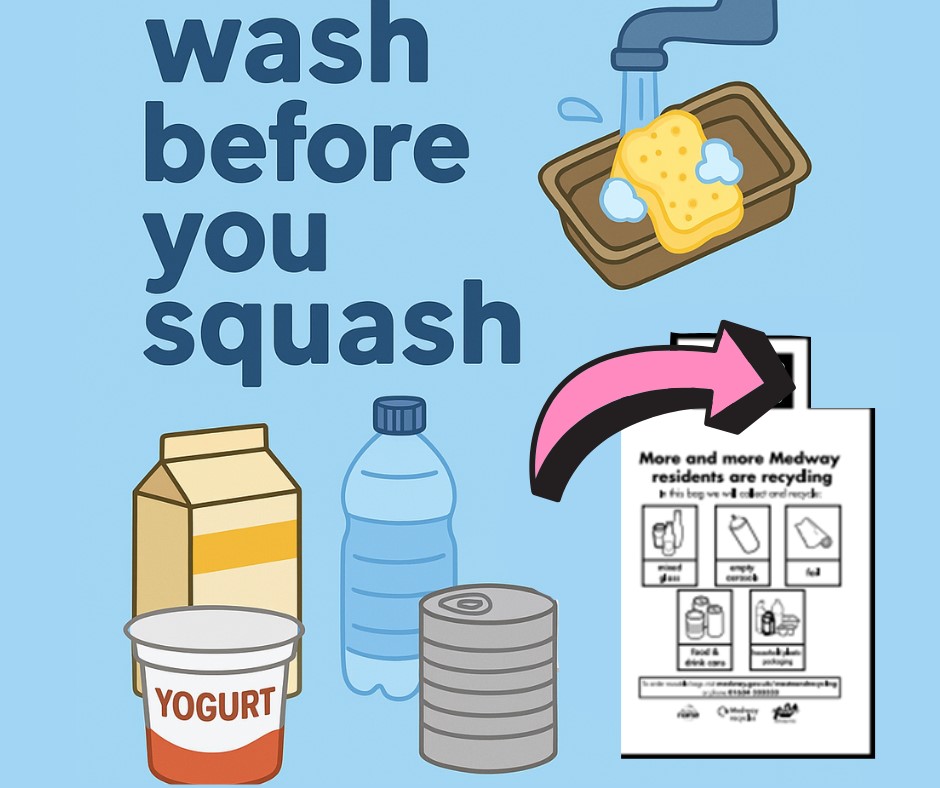 Thank you for using the kerbside recycling service. Please rinse food and drink containers before being put into the recycling bag.  Your recycling doesn't have to be pristine.  Please squash plastic to fit more in.  
Need a new recycling bag?  Order here: medway.gov.uk/info/200132/wa…