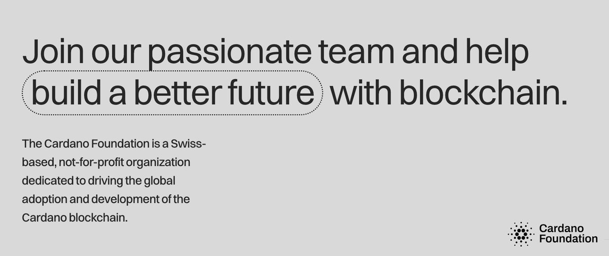 We're hiring! 🚨

The Cardano Foundation is growing its team—and we just opened two brand new roles:

• Ecosystem Growth Specialist (LATAM)
• Senior Communications Manager (EU)

If you're mission-driven and ready to make a real impact, find all the details below: 🧵
