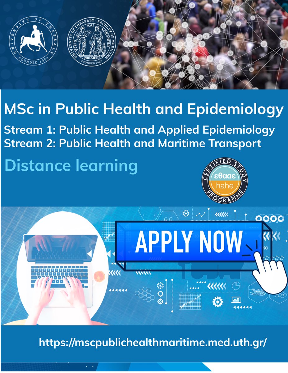 📢 Applications are now open!

Join the fully online MSc in Public Health &amp; Epidemiology by the University of Thessaly

🗓️ Starts Feb 2026 | Deadline: 30 Sep 2025

🌍 Study from anywhere!

🔗 Apply now: mscpublichealthmaritime.med.uth.gr/application/

#PublicHealth #Epidemiology #MScOnline