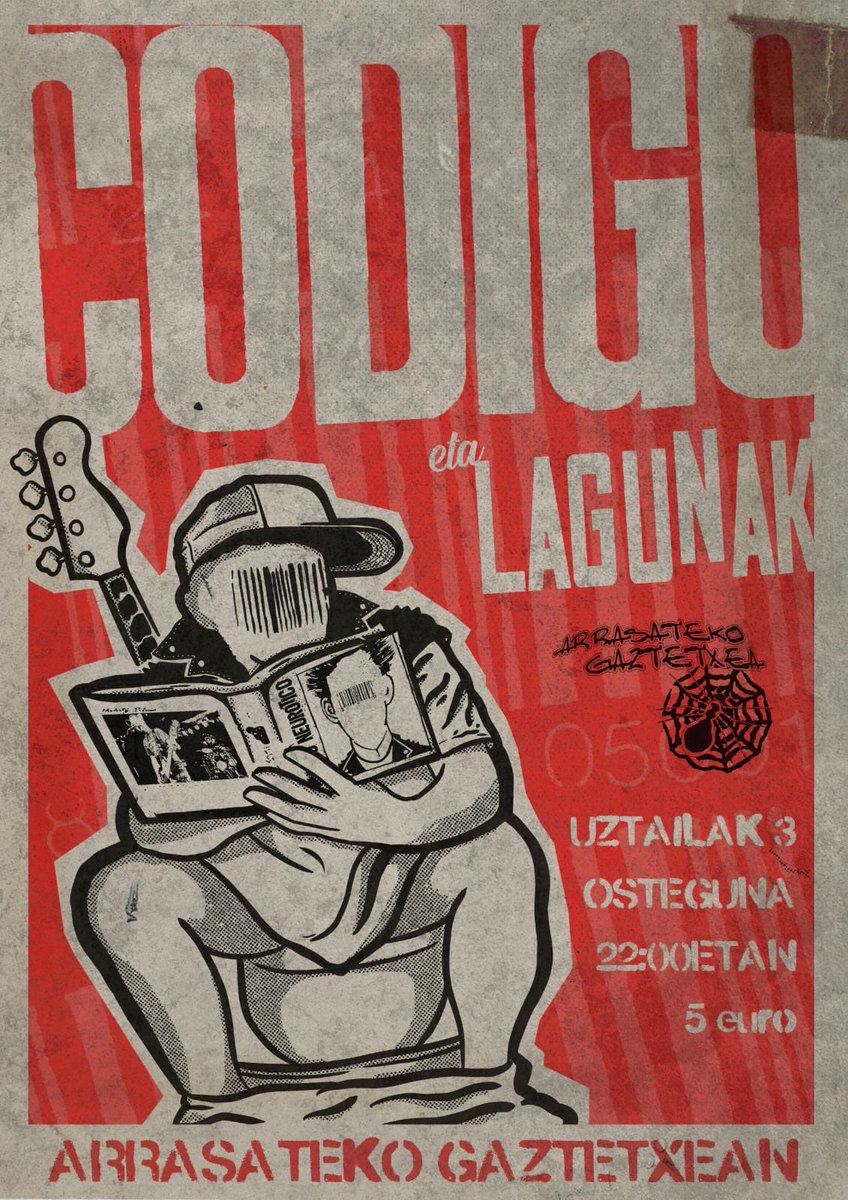 [KONTZERTUAK] 

Asteazken honetan Codigo Neurotico eta lagunen kontzertua izango dugu geurean! Sarrera batzuk atean jarriko dira salgai 5€ren prezioan.

✖️ Codigo Neurotico eta lagunak