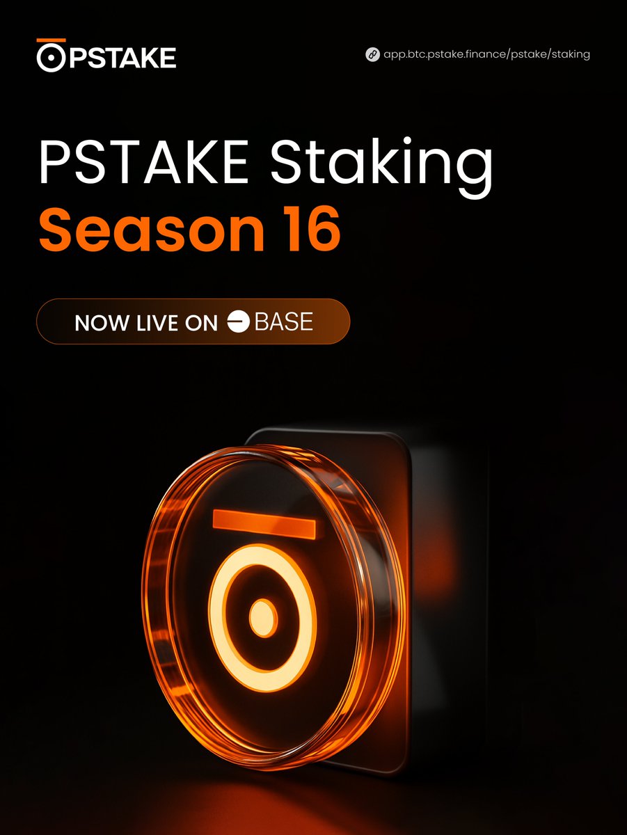 pStakeFinance's tweet image. 1/ $PSTAKE Staking Season 16 is live on @base.

Stake PSTAKE and participate in protocol community activities to get $cbBTC rewards.

S16 has a maximum cap of 12.5M tokens, with 6.2M+ tokens already staked.

🗓️ 27 June - 11 July 2025