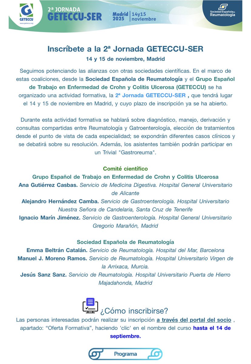 mariaj_morenom's tweet photo. Ya puedes inscribirte en la jornada GETECCU-SER. No le la podéis perder!!! Cómo lleváis el juego del Calamar?😉😏 #GETECCUSER25 @geteccu @SEReumatologia @GRESSER_Espa @SMurcianaReuma https://t.co/agntMfpUsK