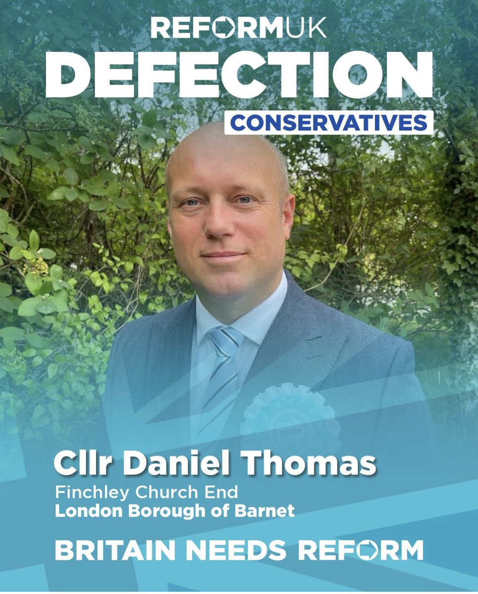Reform <a href="/reformparty_uk/">Reform UK</a> on the March 

 Reform <a href="/reformparty_uk/">Reform UK</a> won 677 council seats in May

Reform <a href="/reformparty_uk/">Reform UK</a>  will win a majority in the next GE

Defections to Reform are increasing-supporters, members and councillors 

Welcome our new Councillor in Barnet <a href="/reformparty_uk/">Reform UK</a>