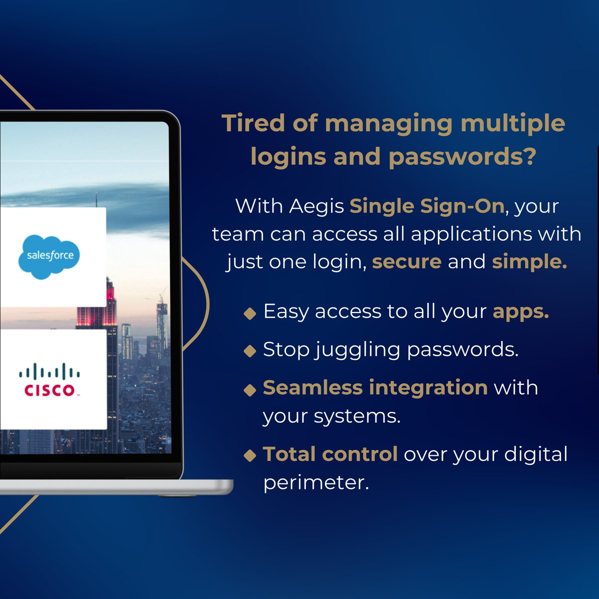 𝗦𝗶𝗺𝗽𝗹𝗶𝗳𝘆 𝗔𝗰𝗰𝗲𝘀𝘀 𝘄𝗶𝘁𝗵 𝗔𝗲𝗴𝗶𝘀 𝗦𝗶𝗻𝗴𝗹𝗲 𝗦𝗶𝗴𝗻-𝗢𝗻 (𝗦𝗦𝗢) 
Learn More: linkedin.com/feed/update/ur…

aegisauth.com
#AegisSSO #SingleSignOn #DigitalSecurity #SecureAccess #MFA #Passwordles