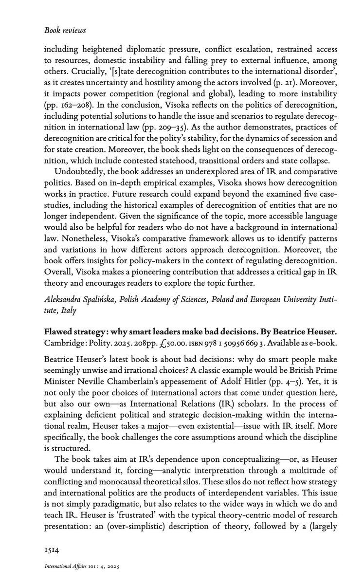 Gëzim Visoka (@gezimvisoka) on Twitter photo New review of 'The Derecognition of States', published in International Affairs (<a href="/IAJournal_CH/">International Affairs</a>)!
"Visoka makes a pioneering contribution that addresses a critical gap in IR theory and encourages readers to explore the topic further." - <a href="/AleksandraSpal3/">Aleksandra Spalińska</a>.
doi.org/10.1093/ia/iia… New review of 'The Derecognition of States', published in International Affairs (<a href="/IAJournal_CH/">International Affairs</a>)!
"Visoka makes a pioneering contribution that addresses a critical gap in IR theory and encourages readers to explore the topic further." - <a href="/AleksandraSpal3/">Aleksandra Spalińska</a>.
doi.org/10.1093/ia/iia…