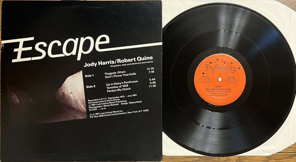『Jody Harris &amp; Robert Quine / Escape』
ロバートクインの知名度が今程高くなかった80年頭にこれを手にした奴は余程のファンか全くの無知かのどちらかだったのではないだろうか
ContortionsとVoidoidsのコラボなんて夢の様な話だが実際紐解くと悪夢でしかない内容にファンは狂喜乱舞したものだ