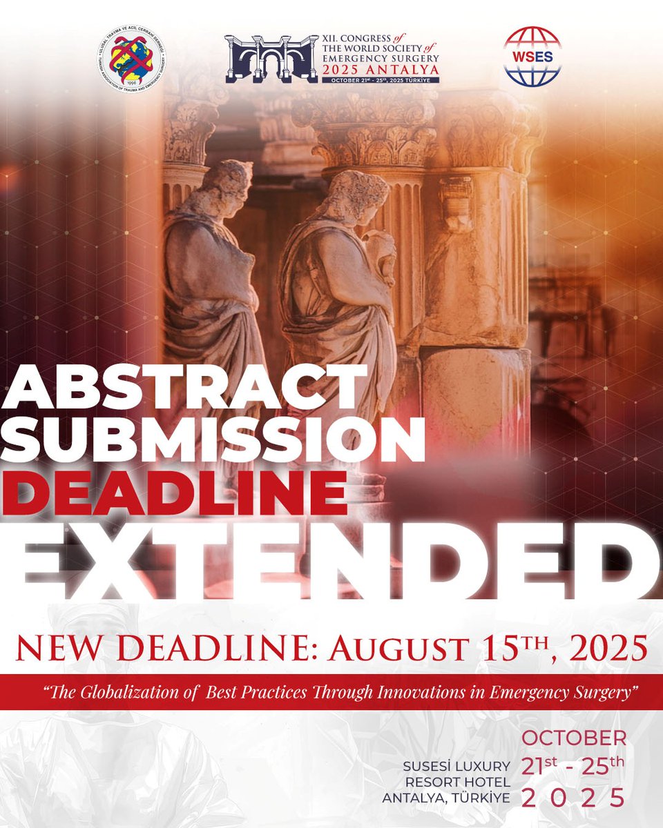 wses2025's tweet photo. 📢 Abstract Submission Deadline Extended!

The deadline has been extended to August 15th, 2025.

📍 October 21–25, 2025 – Antalya, Türkiye
🔗 https://t.co/d0jUa81voZ

Please join us via GIS👇🏻
https://t.co/G17ZBqvClZ https://t.co/K4SFV6f1vz