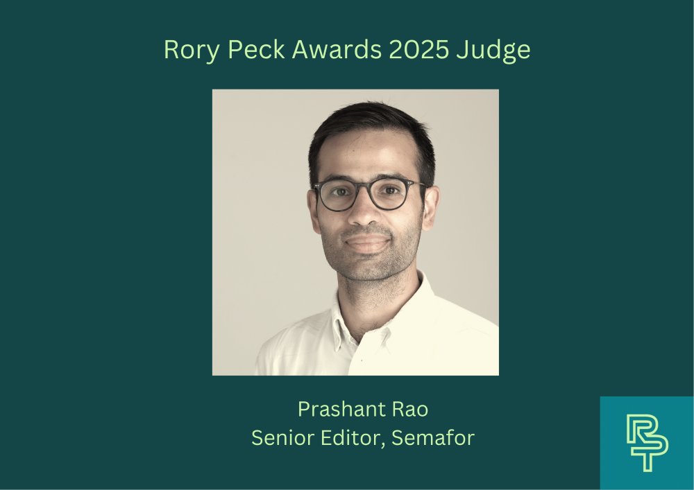 Delighted to have <a href="/prashantrao/">Prashant Rao</a> <a href="/semafor/">Semafor</a> as an expert judge of the #RoryPeckAwards 2025.

Just 9 days to enter your work or nominate a freelance journalist you have worked with or admire rorypecktrust.org/awards/
