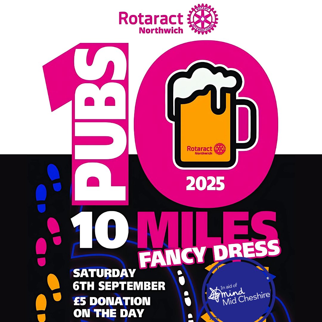 Mid Cheshire Mind (@cheshiremid) on Twitter photo @rotaractinnorthwich is hosting a fundraiser for Mid Cheshire Mind - 10 Pubs in 10 Miles! Let's make it a night to remember while supporting a great cause. Donations will help fund the important work being done in Mid Cheshire. Email us at contact@rotaractinnorthwich.org.uk @rotaractinnorthwich is hosting a fundraiser for Mid Cheshire Mind - 10 Pubs in 10 Miles! Let's make it a night to remember while supporting a great cause. Donations will help fund the important work being done in Mid Cheshire. Email us at contact@rotaractinnorthwich.org.uk