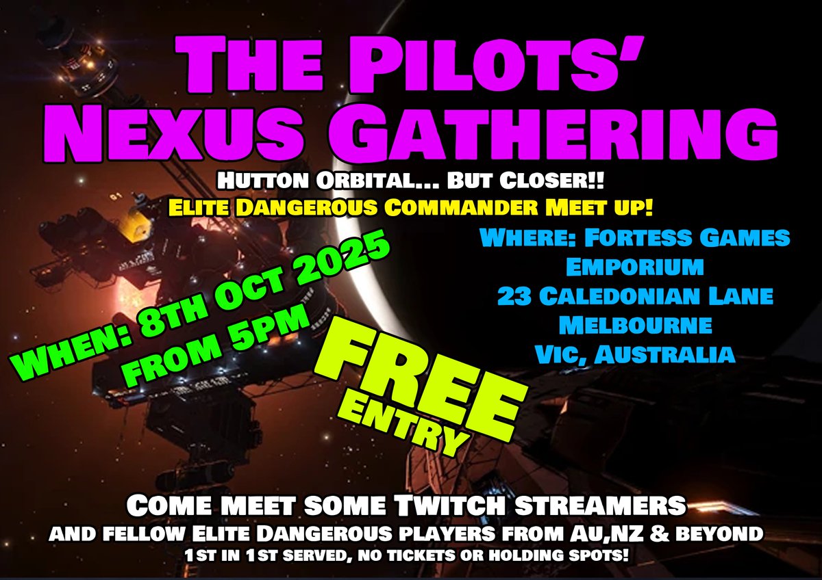 For those who want to meet up, i'm organising an elite dangerous meet up in Melbourne this year,will probably take once a year a new state around Australia. Hope to see you there #EliteDangerous