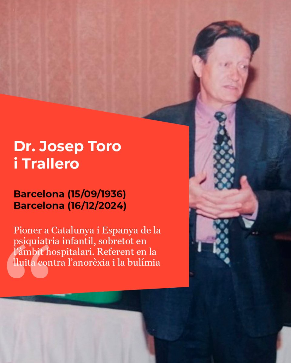 MHMedicinaCat's tweet image. Josep Toro i Trallero (1936-2024) va ser pioner a Catalunya i Espanya de la psiquiatria infantil, sobretot en l’àmbit hospitalari, i un referent en la lluita contra l’anorèxia i la bulímia.
ja.cat/zmPK5