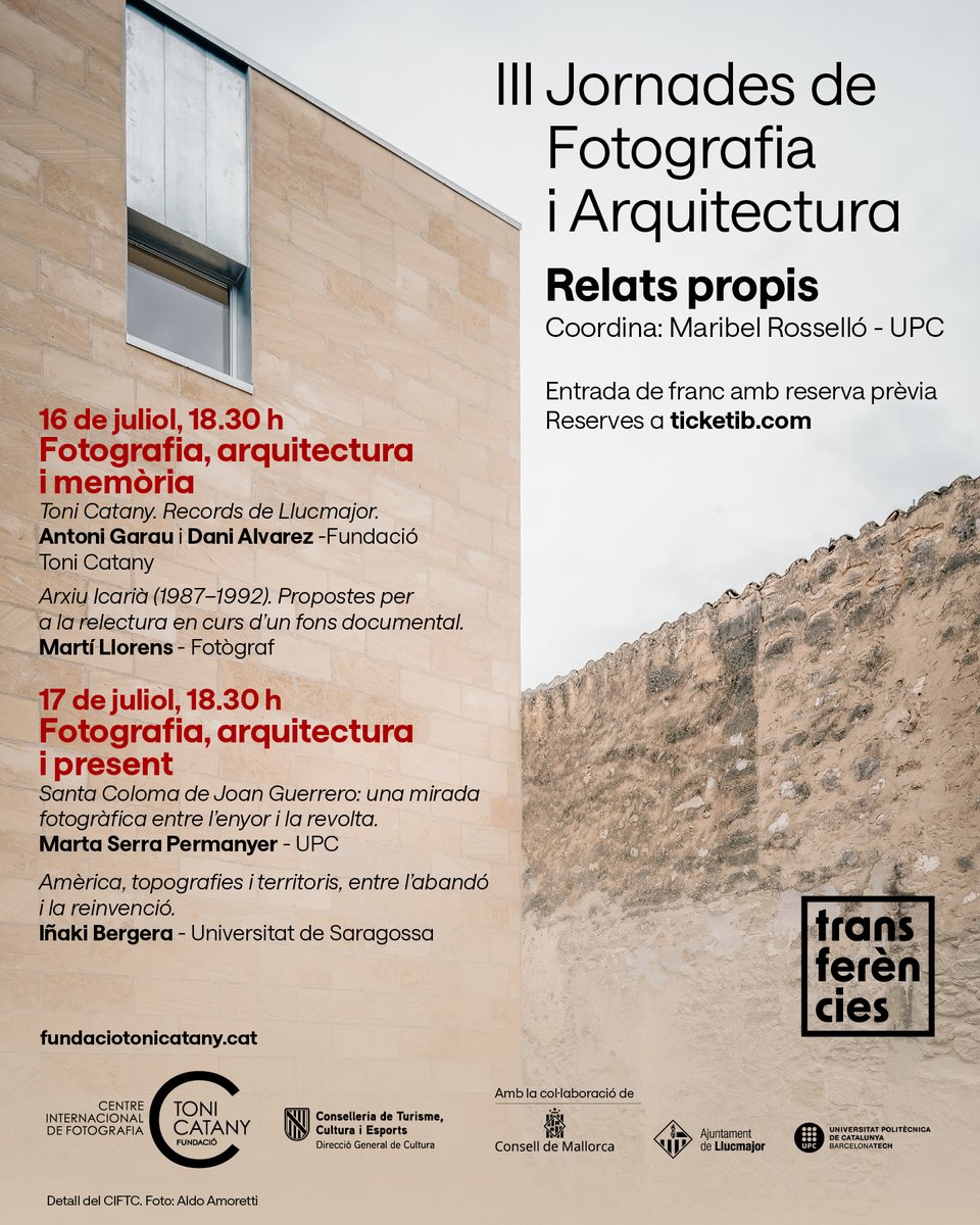 Compte enrere per a les III Jornades de Fotografia i Arquitectura al #CIFTC, els dies 16, 17, 23 i 24/7/2025

Encara hi ha places disponibles

+ info: fundaciotonicatany.cat/?p=5930
reserves: ticketib.com/events/iii-jor…