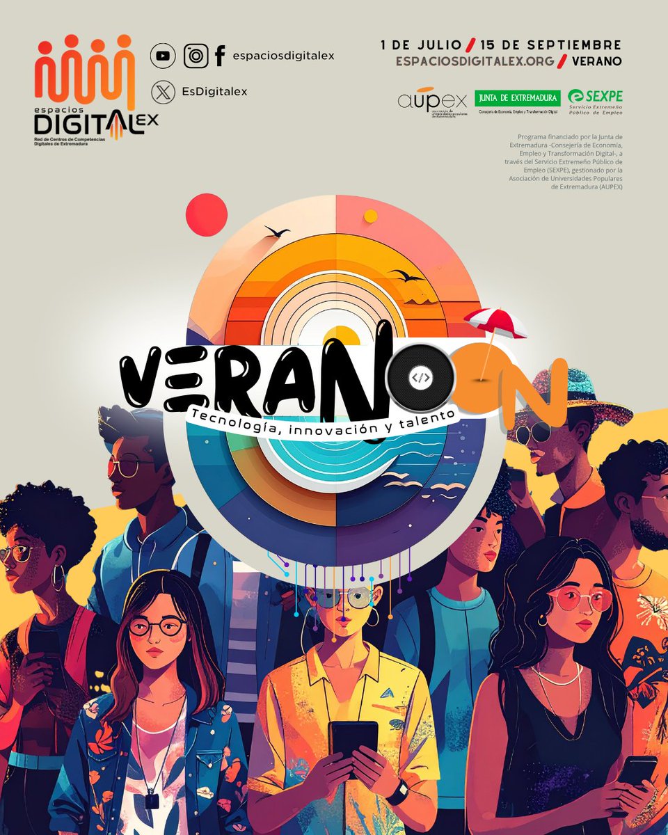 🌞Este verano, ponte en modo #VeranoON con <a href="/EsDigitalex/">Espacios Digitalex</a>

🚀Lanzamos una programación que conecta #tecnología, #talento y #creatividad y además pone en valor el patrimonio de nuestros #pueblos

👉Convierte tu #verano en una experiencia digital innovadora👉ℹ️espaciosdigitalex.org/2025/07/01/esp…