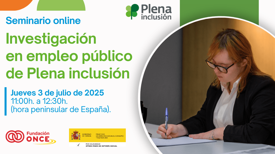 ✏️Inscríbete en el seminario online de este jueves donde presentamos los resultados de la investigación sobre el acceso al #empleopúblico de las personas con discapacidad intelectual.

💼Jueves 3 de julio 
⏰ De 11:00 a 12:30. 

📢No te lo pierdas:
plenainclusion.org/agenda/archivo…