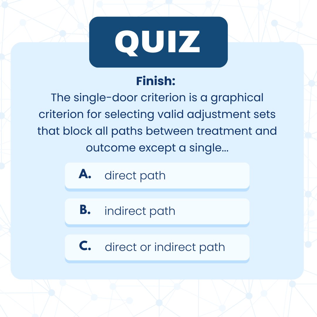 ❓Causal Inference Quiz Week – Day 2❓

This week is all about quiz questions related to causal inference, just for fun and learning purposes! 

Each day we’ll post one question. 

Answers (with explanations) coming on Friday.

Have fun!