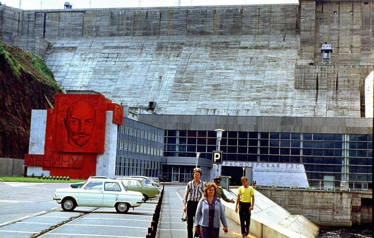 Dam of Krasnoyarsk hydroelectric power station. USSR, 1980