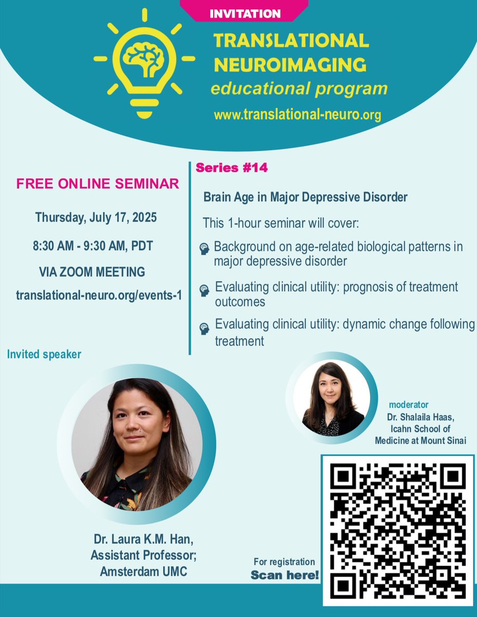 Translational-Neuro (@translationalni) on Twitter photo Join for our 14th event on July 17! We're thrilled to welcome Dr. Laura K.M. Han to introduce their latest work on Brain Age in Major Depressive Disorder. Scan the QR code to participate! <a href="/UBC_Psychiatry/">UBC Department of Psychiatry</a> <a href="/UBC_IMH/">UBC Institute of Mental Health</a> Join for our 14th event on July 17! We're thrilled to welcome Dr. Laura K.M. Han to introduce their latest work on Brain Age in Major Depressive Disorder. Scan the QR code to participate! <a href="/UBC_Psychiatry/">UBC Department of Psychiatry</a> <a href="/UBC_IMH/">UBC Institute of Mental Health</a>