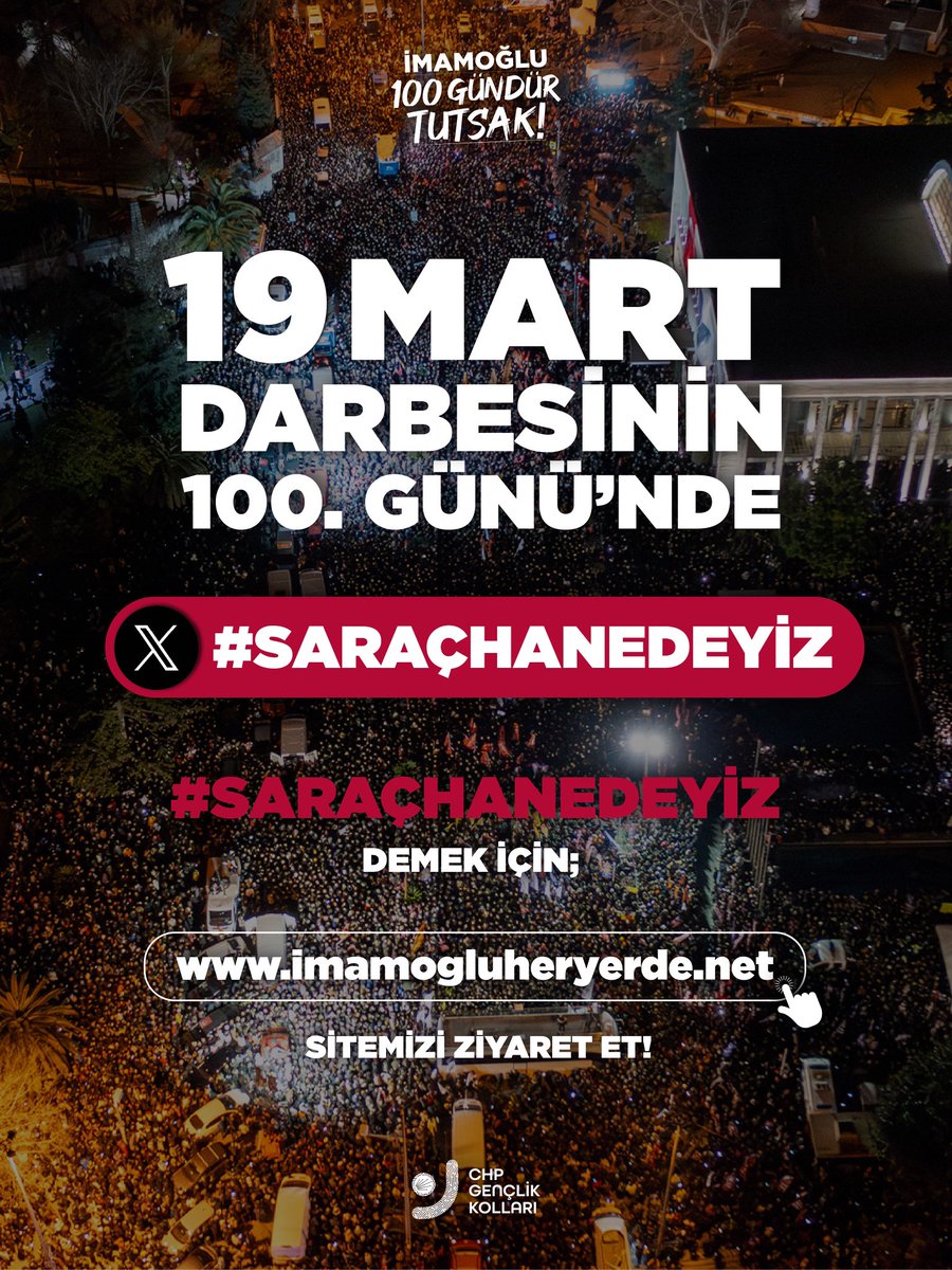 Adaletsizliğin 100. gününde, irademizi gasp etmeye çalışanlara karşı milletin evi #Saraçhanedeyiz!

👇🏼
imamogluheryerde.net üzerinden ses ver!